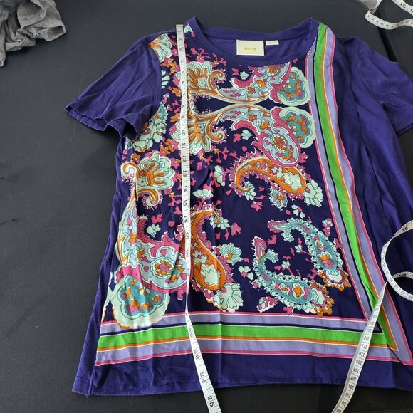 Anthropologie Maeve Womens Purple Paisley Overlay Short Sleeve Top Size XS Boho - Picture 8 of 9